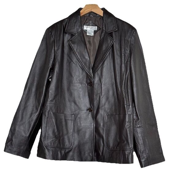 TOWER HILL COLLECTION Genuine Leather‎ Brown Blazer Jacket Lined Women's size 16 - Picture 2 of 8